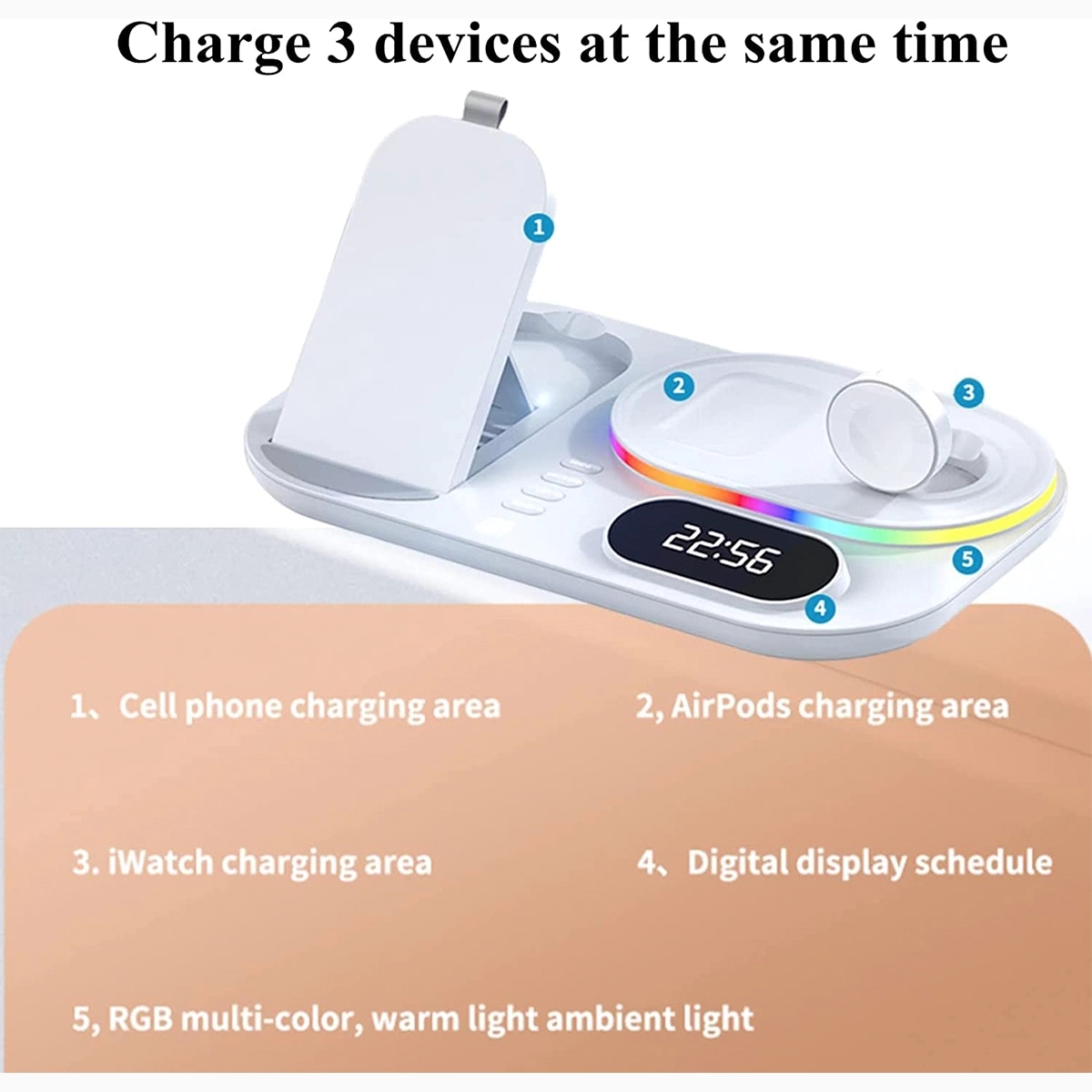4 in 1 Foldable Wireless Charger Station with digital clock 3