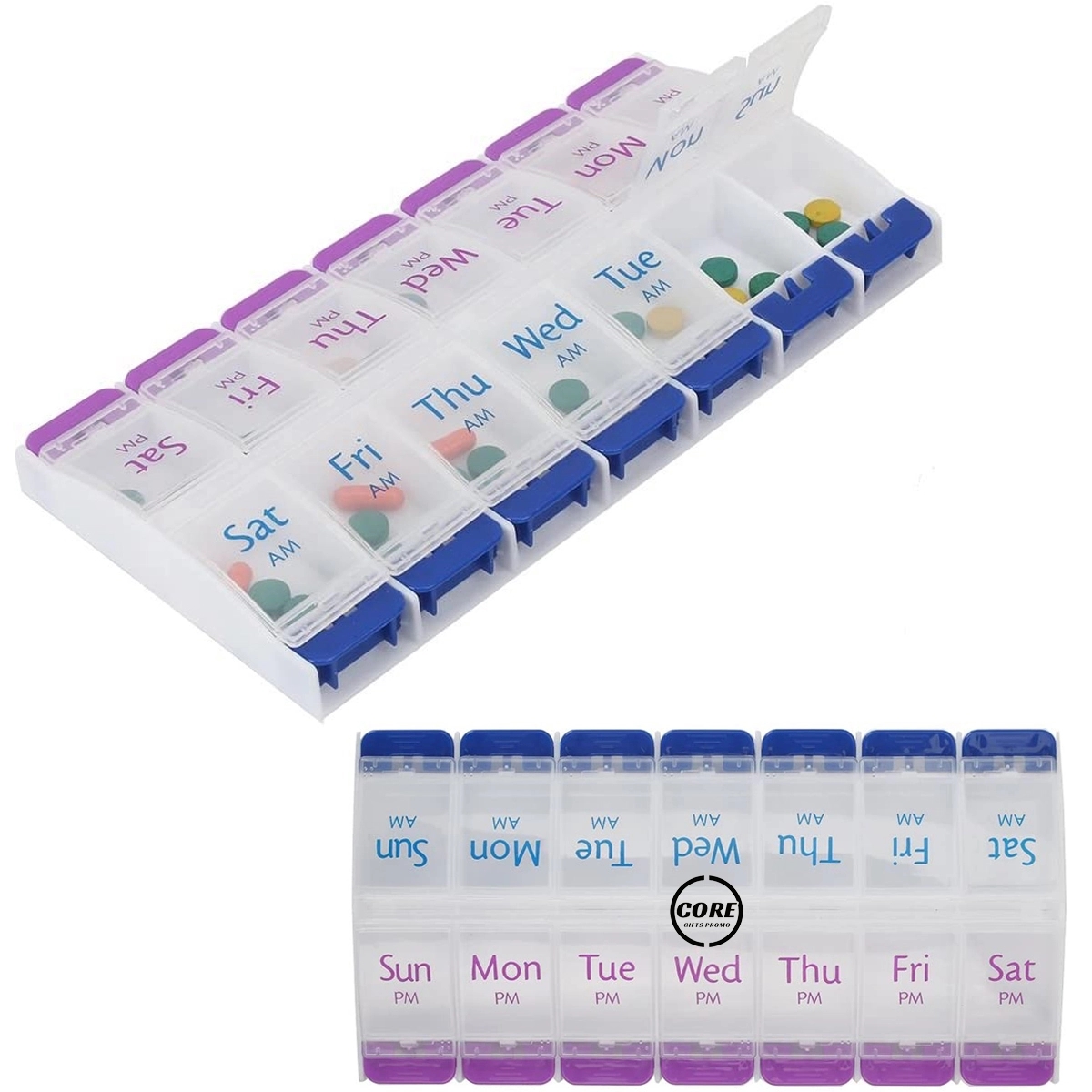 Push Button (7-Day) Pill Box Weekly 2 Times a Day AM/PM 4