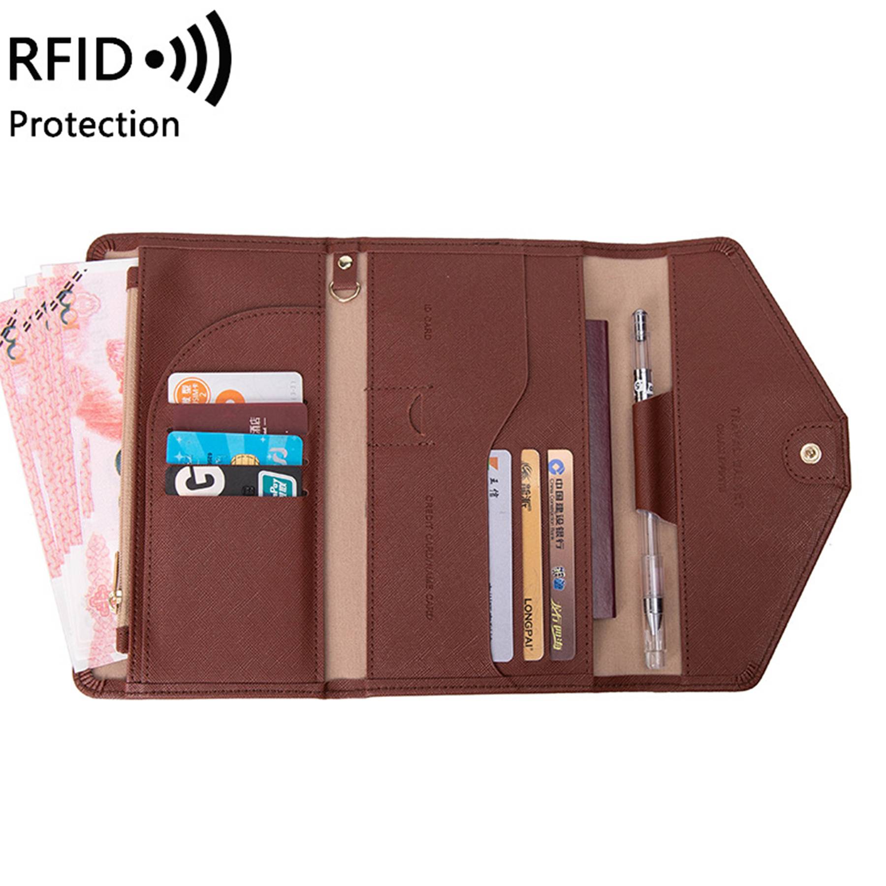 PU leather RFID multifunctional passport wallet for women 7
