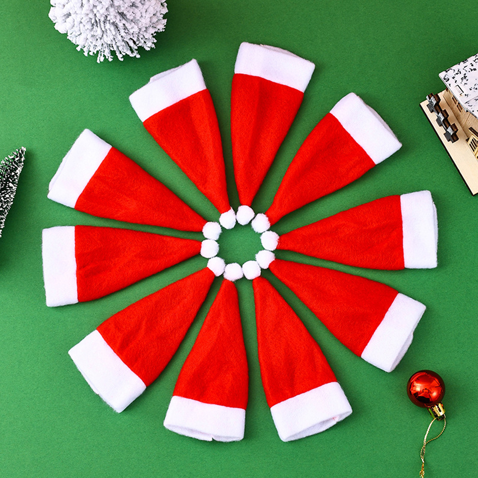 Mini Santa Hats Cup Bottle Cutlery Cover Wine Decoration 3