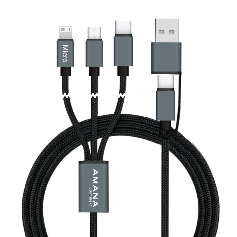 Connect Reach 5ft 3-in-1 Braided Charging Cable with Type-C Input 5