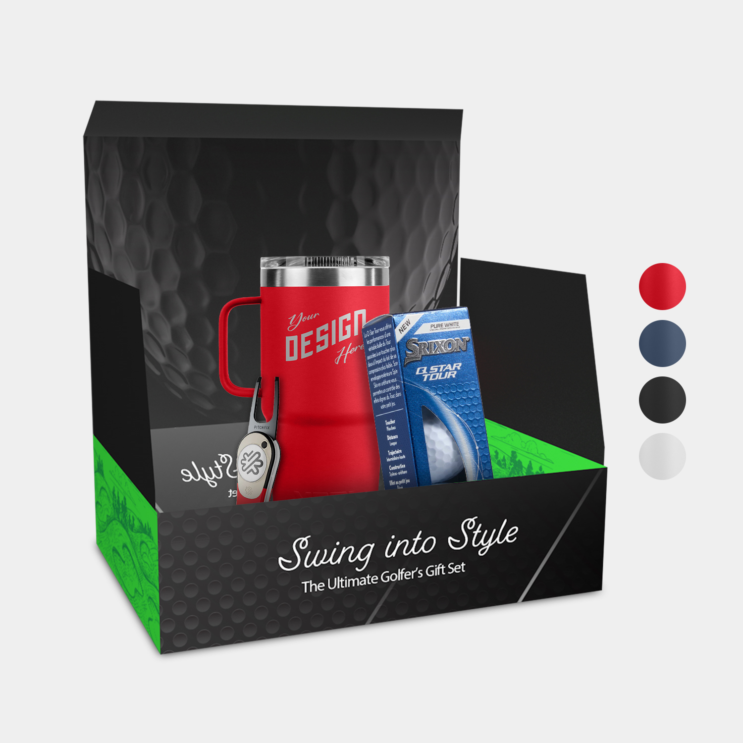 20 Oz YETI® SS Travel Mug, Srixon® Golf Balls & Pitchfix® Icon Divot Tool Gift Set 2