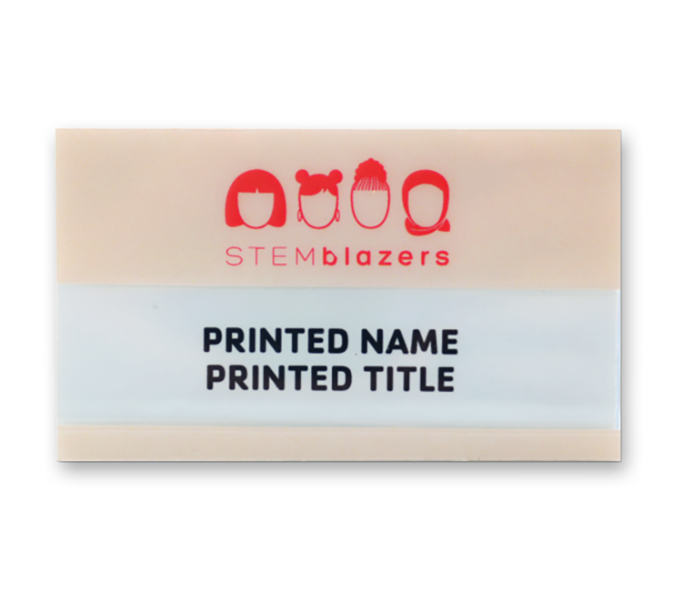 The Plato full color reusable name badge 1.75" X3" with .75" window 3