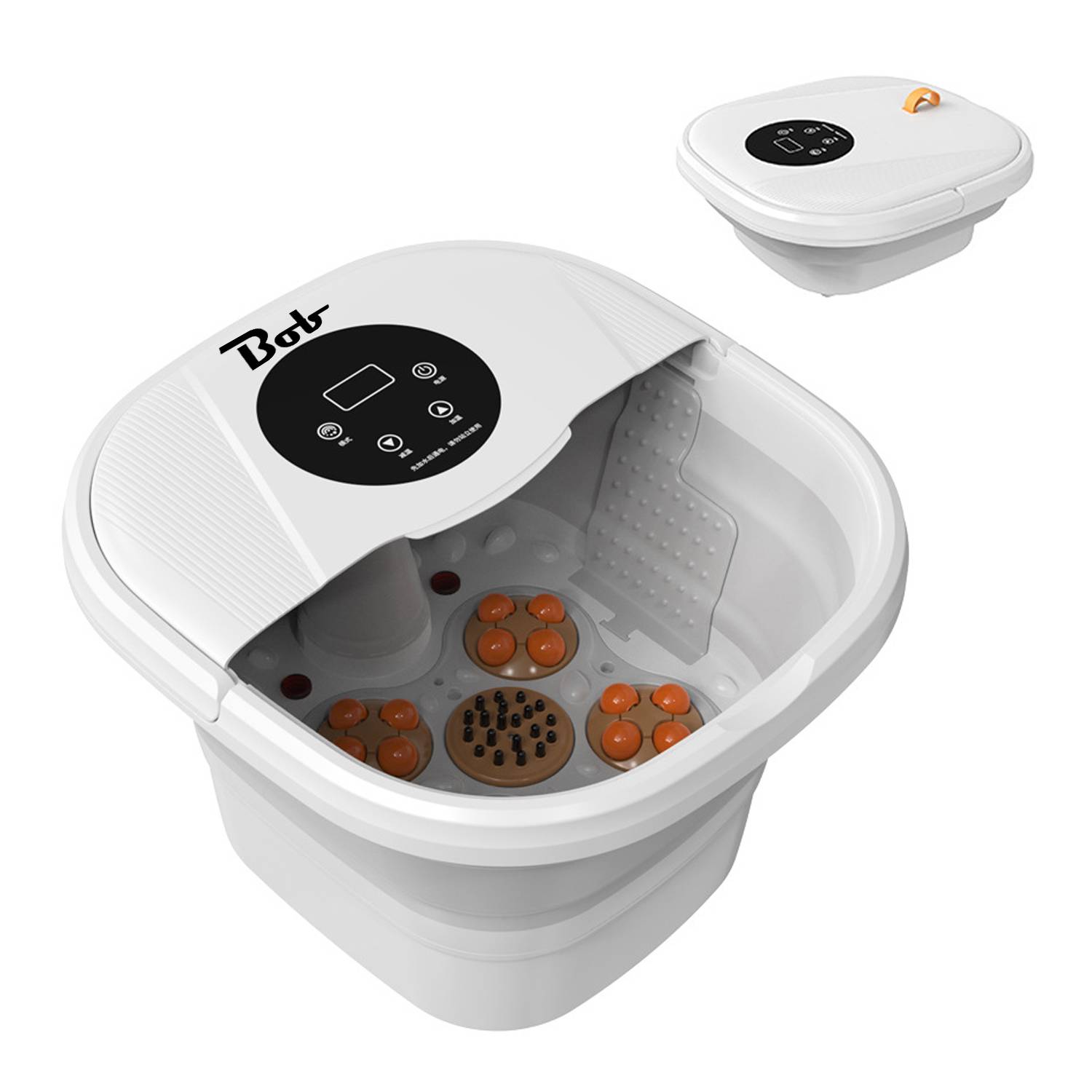 Foldable constant temperature massaging foot bath basin. 12