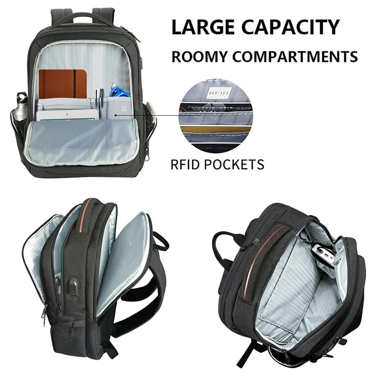 Large Business College Laptop Travel Backpack With USB Port 6