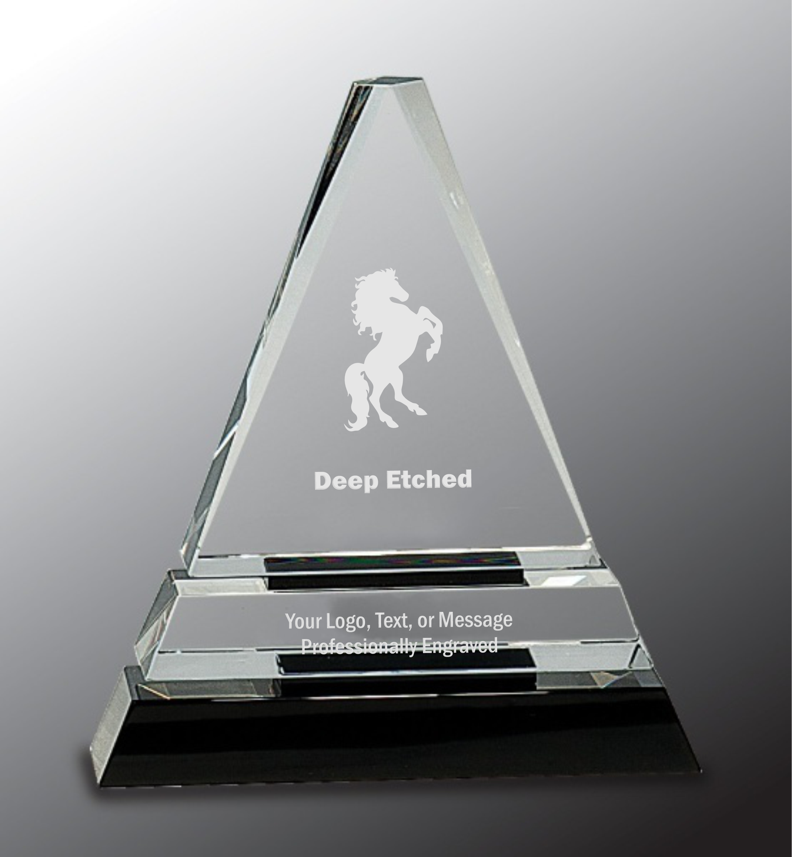 6 1/2" Clear Crystal Triangle Award on Black Crystal Pedestal Base