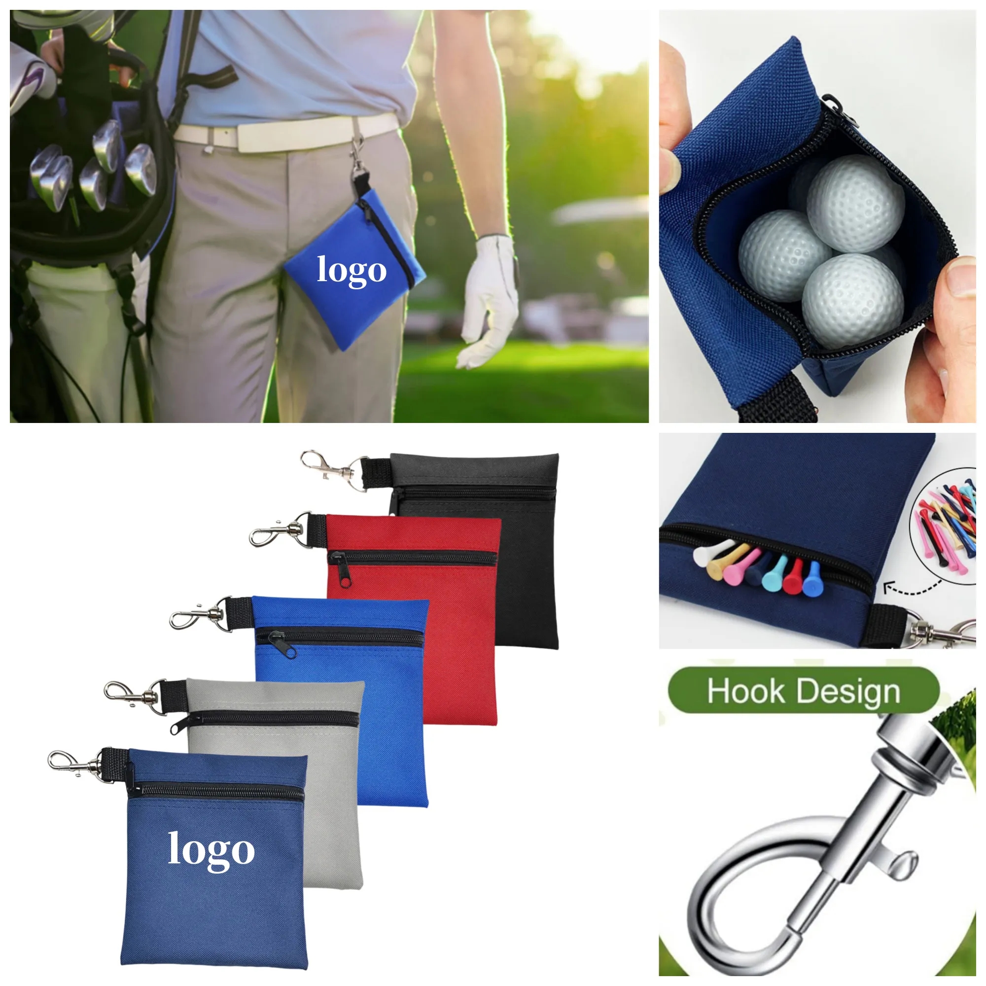 Golf Tee Bag Holder With Metal Lobster Claw Clip 3