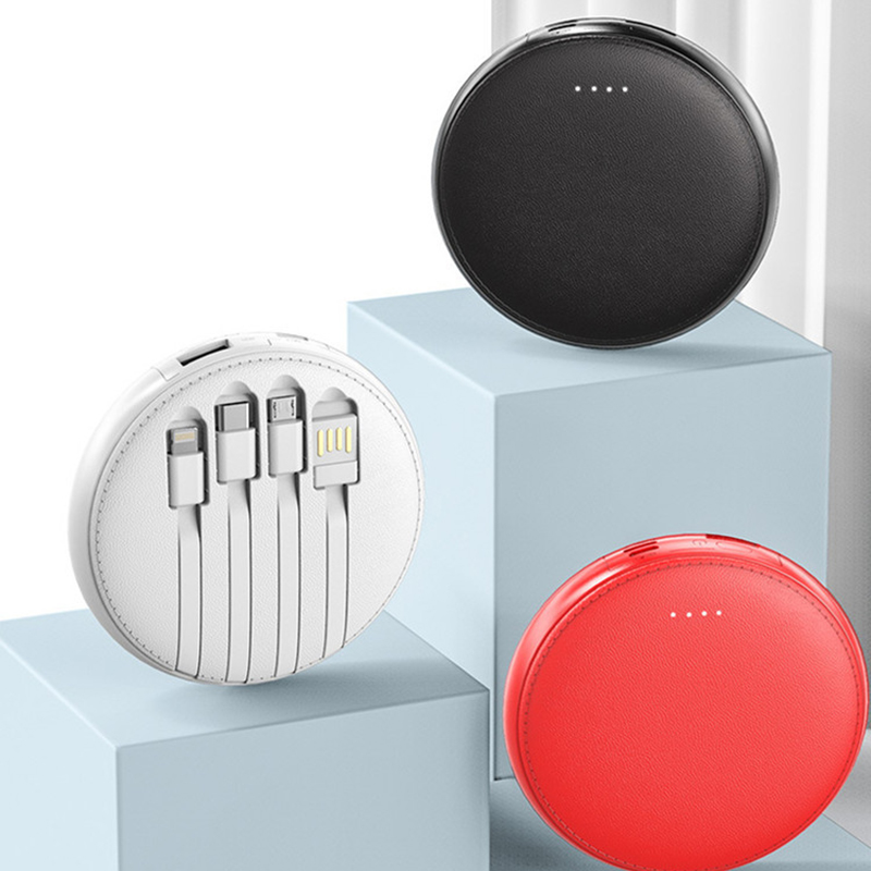 Leather Felt Power Bank w/Built-in Cables 9