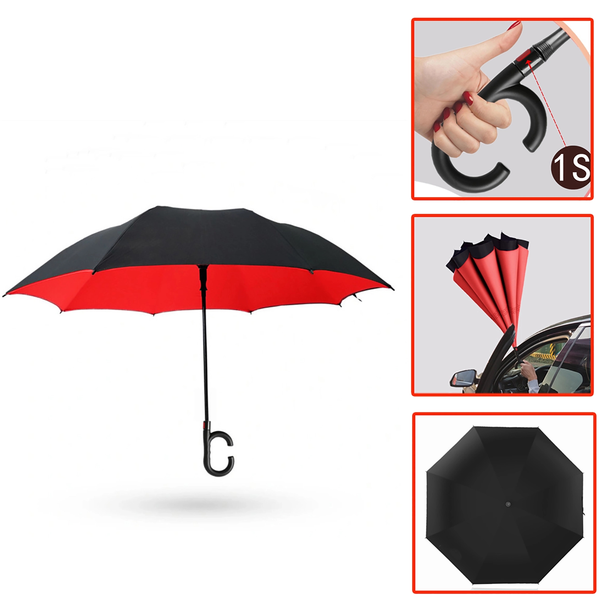 MOQ 30 Pcs 42 Inches Windproof  Inverted Umbrella 3