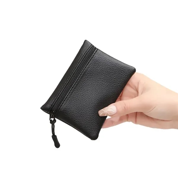 Solid Color Lychee Pattern Zip Coin Purse with Faux Leather 6