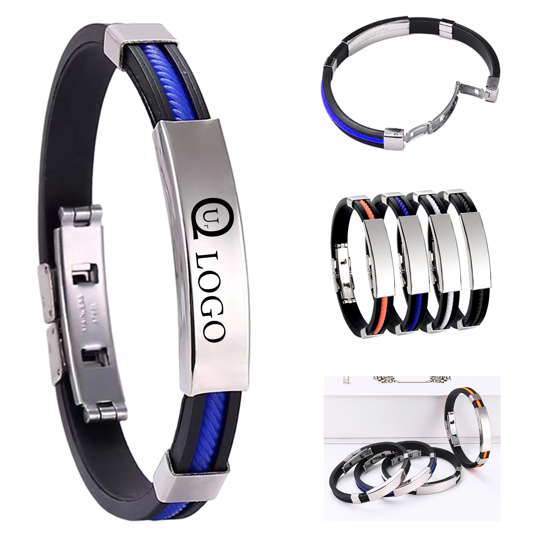 Customizable Engraving Stainless Steel Silicone Bracelets