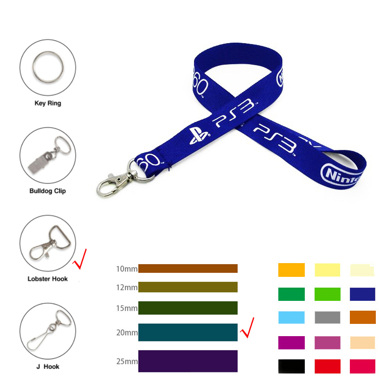 3/4" Wide Polyester Lanyard W/ Metal Lobster Hook 2