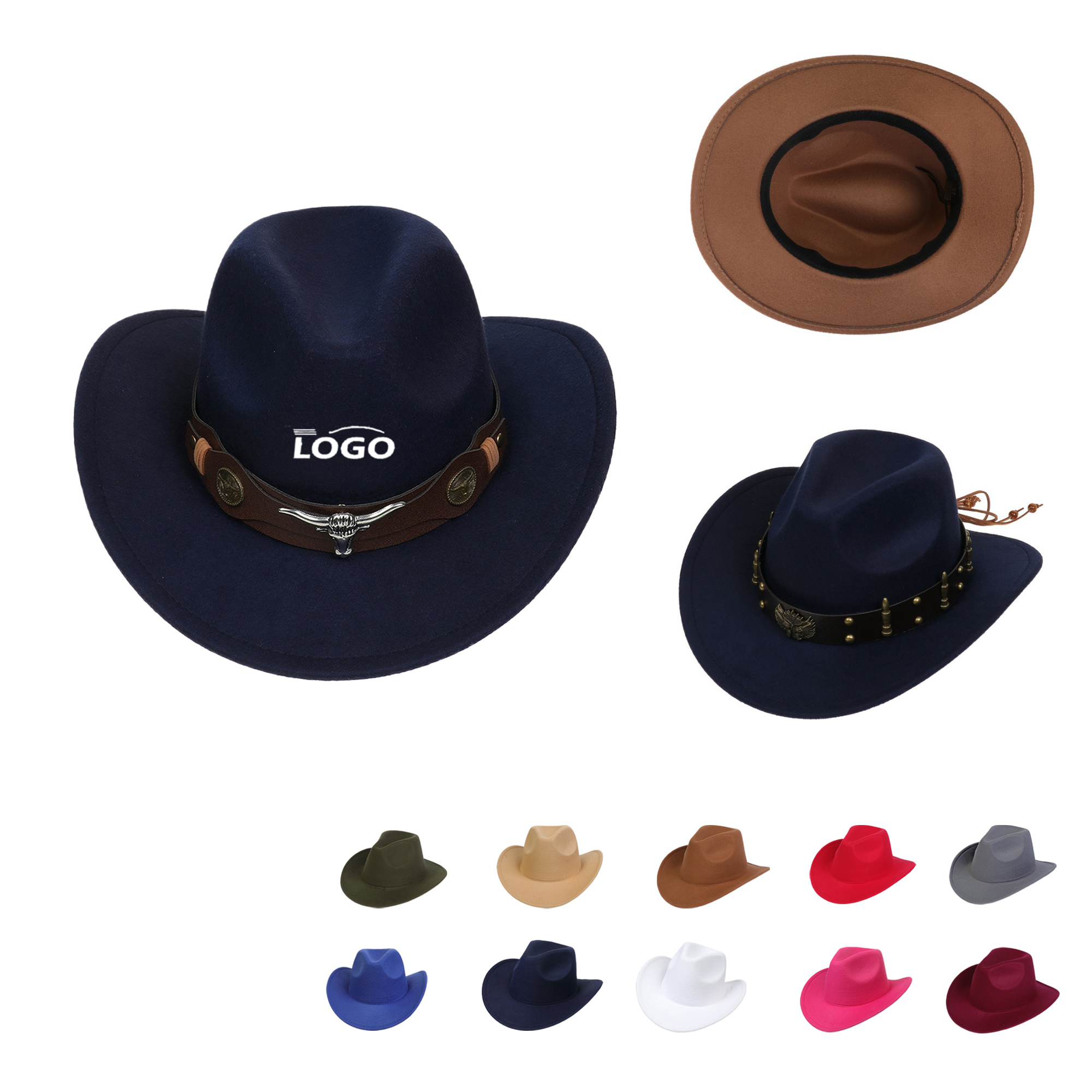 MOQ50 Retro Wool Felt Western Cowboy Jazz Hat 2