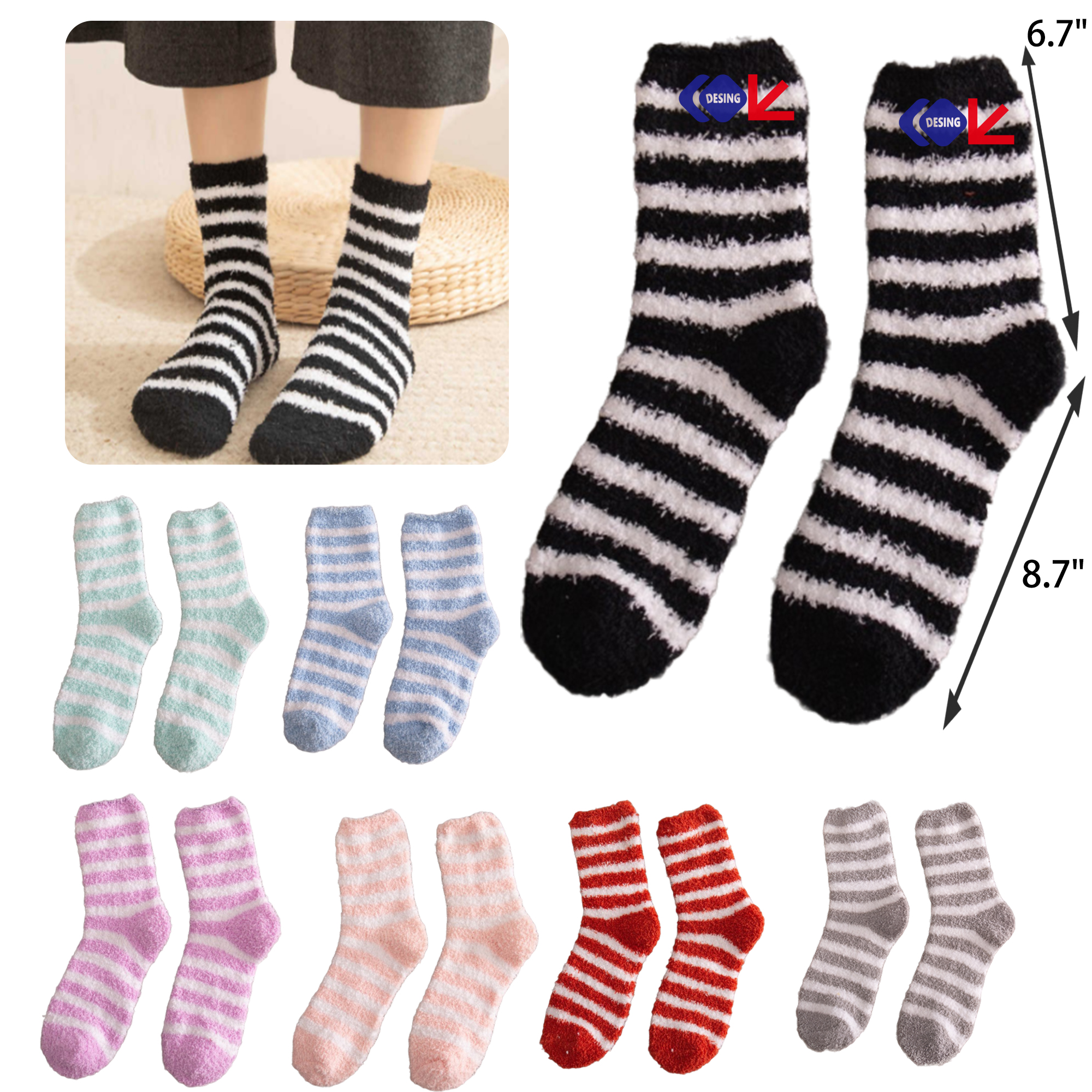 Comfortable Striped Coral Fleece Warm Socks 6