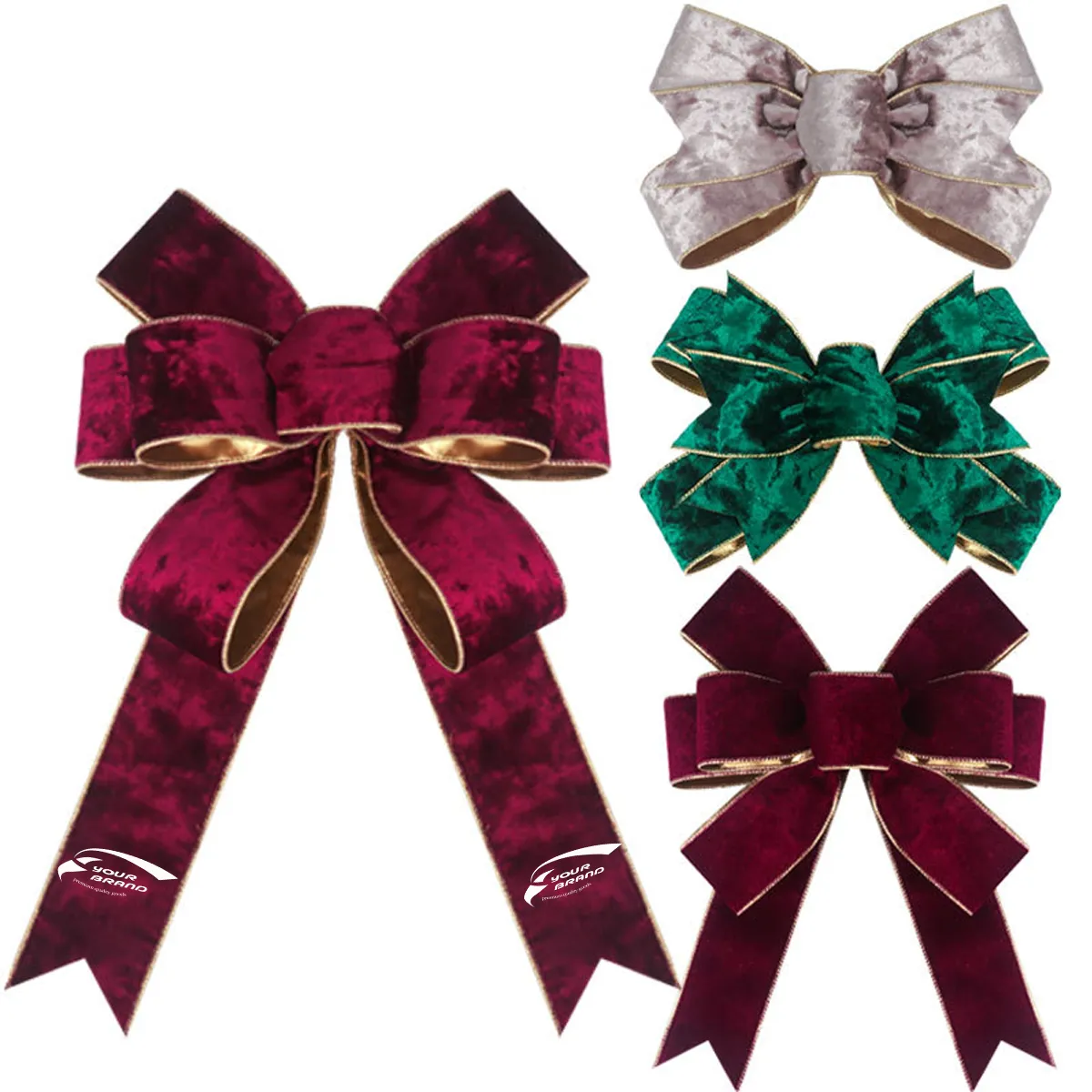 Velvet Burgundy Wreath Bows Decorative Ornaments 1