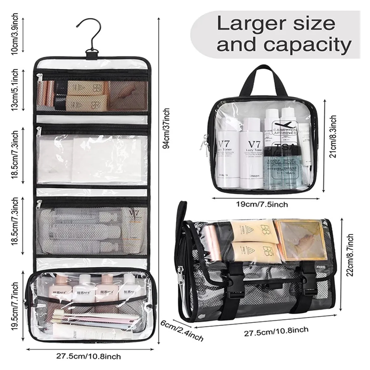 Large TSA Approved Travel Hanging Clear Toiletry Makeup Bag 4