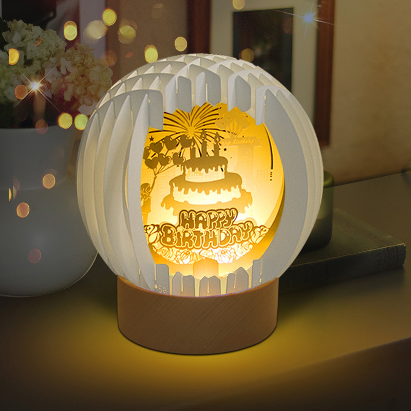 3D Paper Art Table Lamp With Wood Base 21