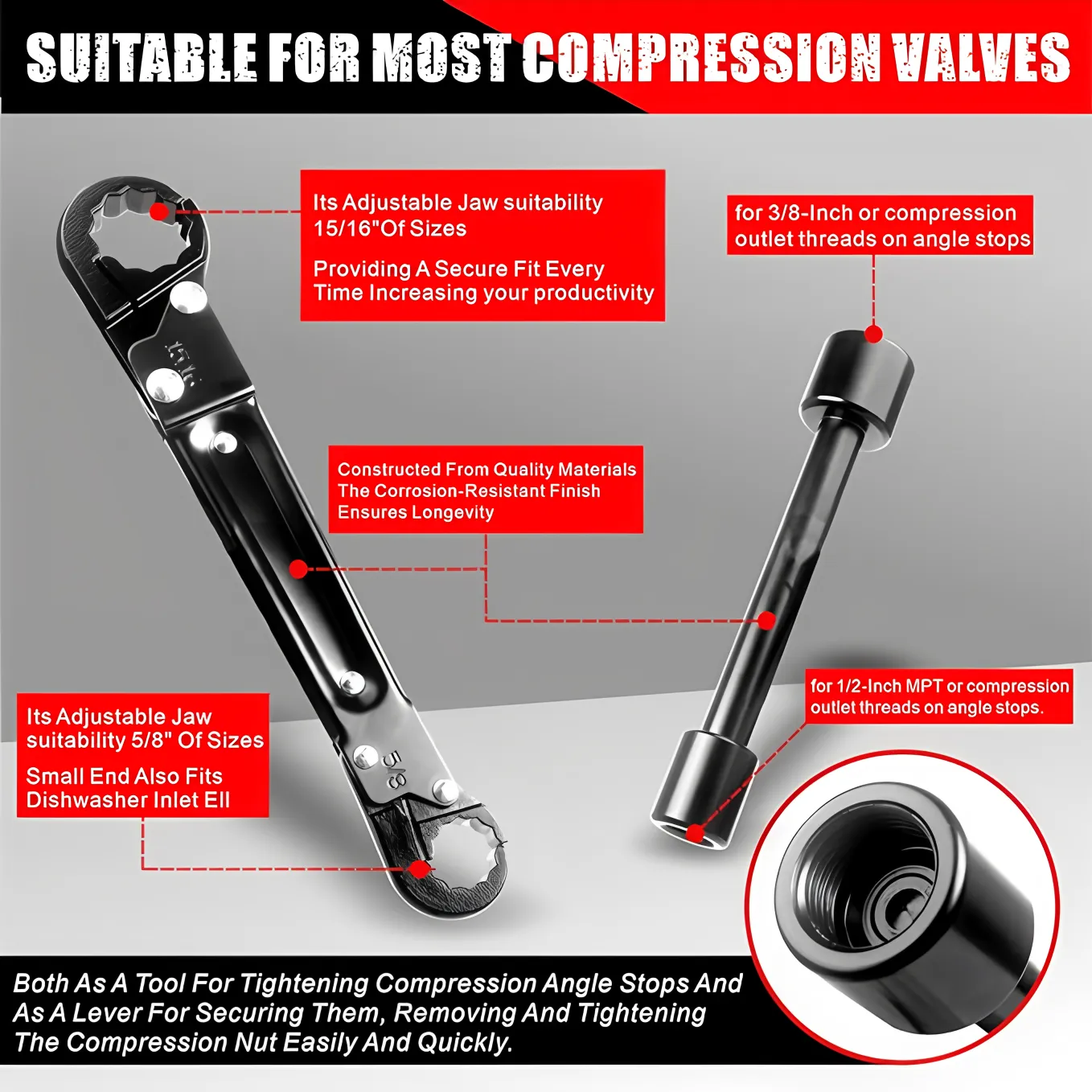 Angle Stop Wrench for Plumbing Installation 5