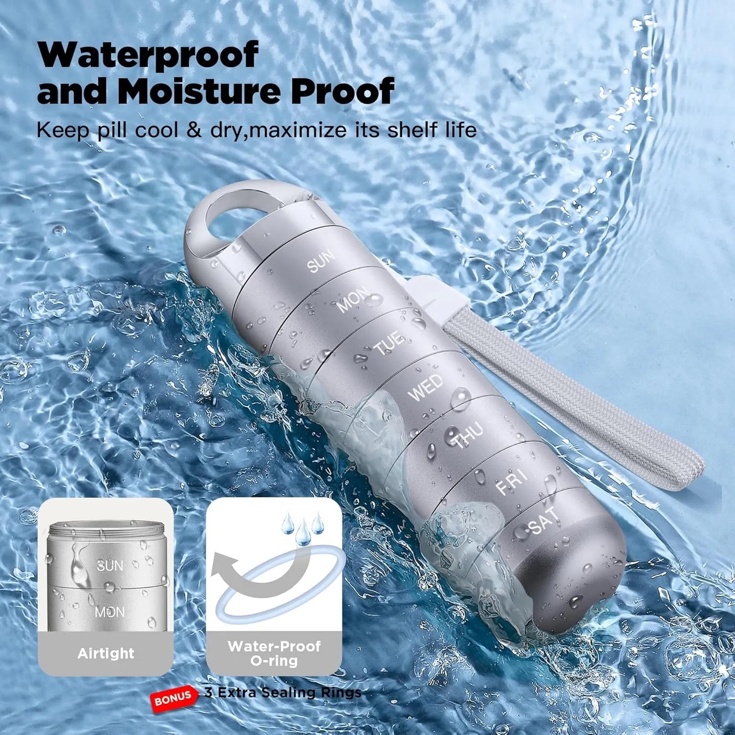 7 Day Aluminum Alloy Pill Box Waterproof Portable Case 2