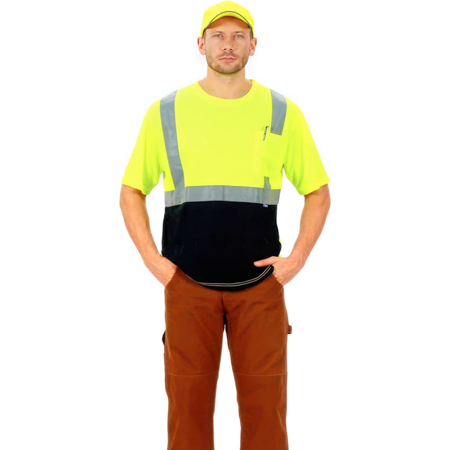 3.8 Oz. Polyester Class 2 Color Block Reflective Tape Safety T-Shirt with Pocket 4