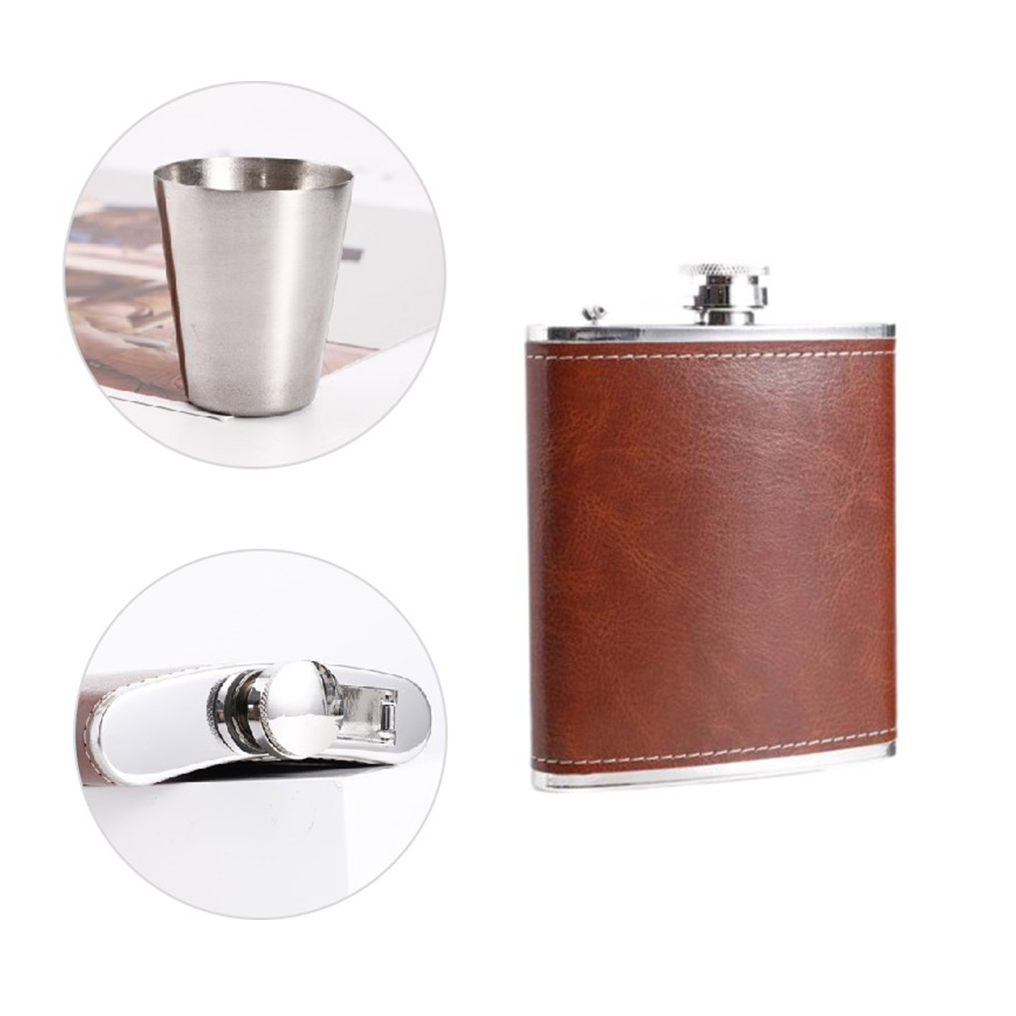 8oz Premium Leatherette Flask Gift Set 5