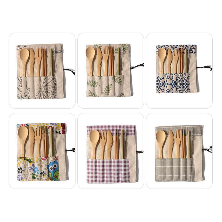 6pcs Eco-Friendly Bamboo Cutlery Set with Pouch 9