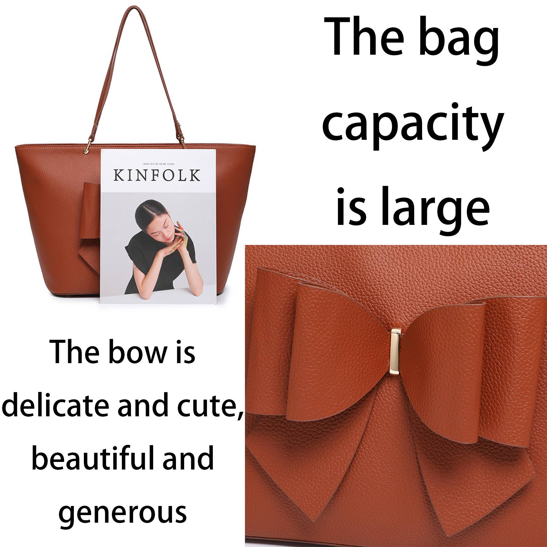 PU Large capacity bow tote bag, custom tote bag with logo imprint 1