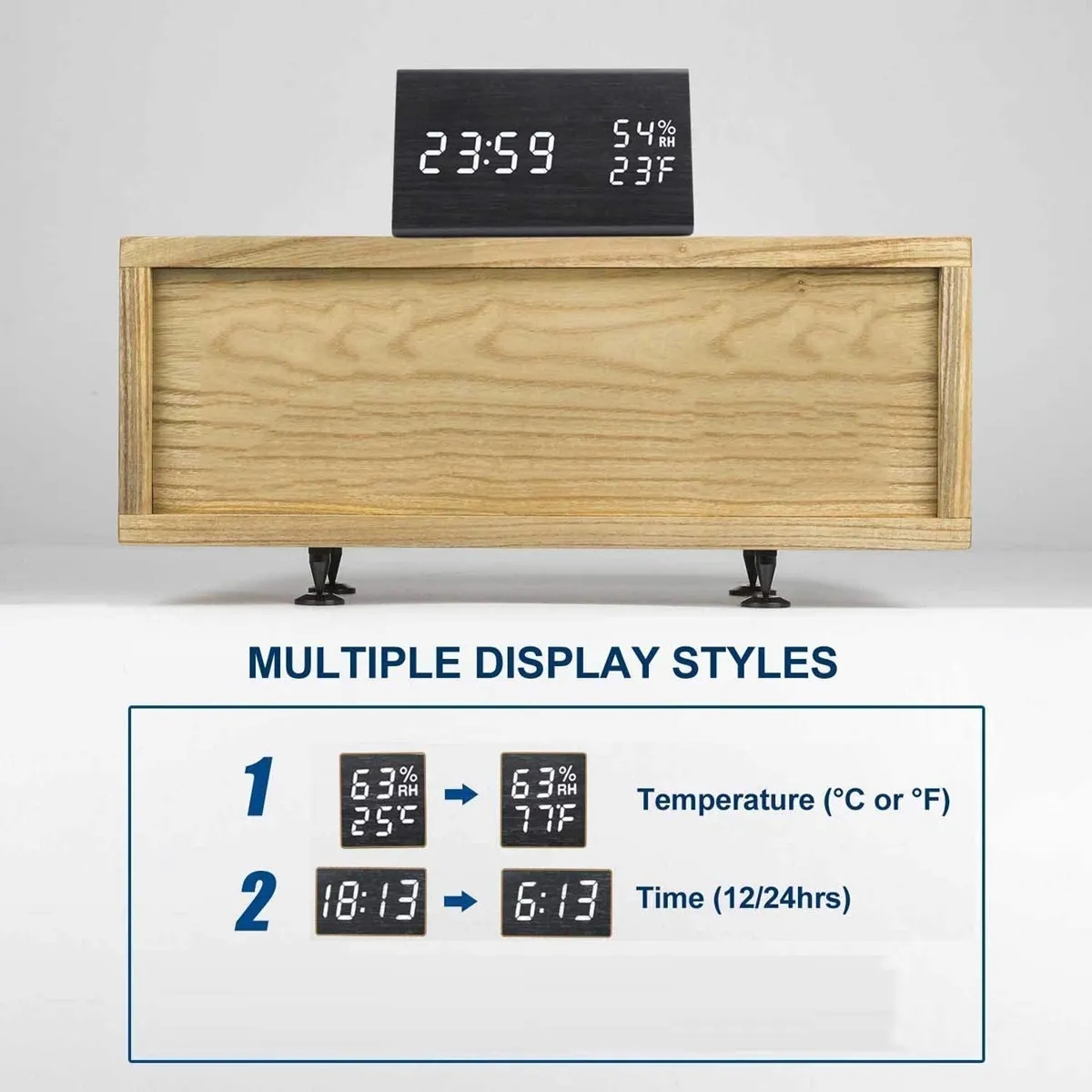 Wooden Digital Alarm Clock with LED Time Display 2