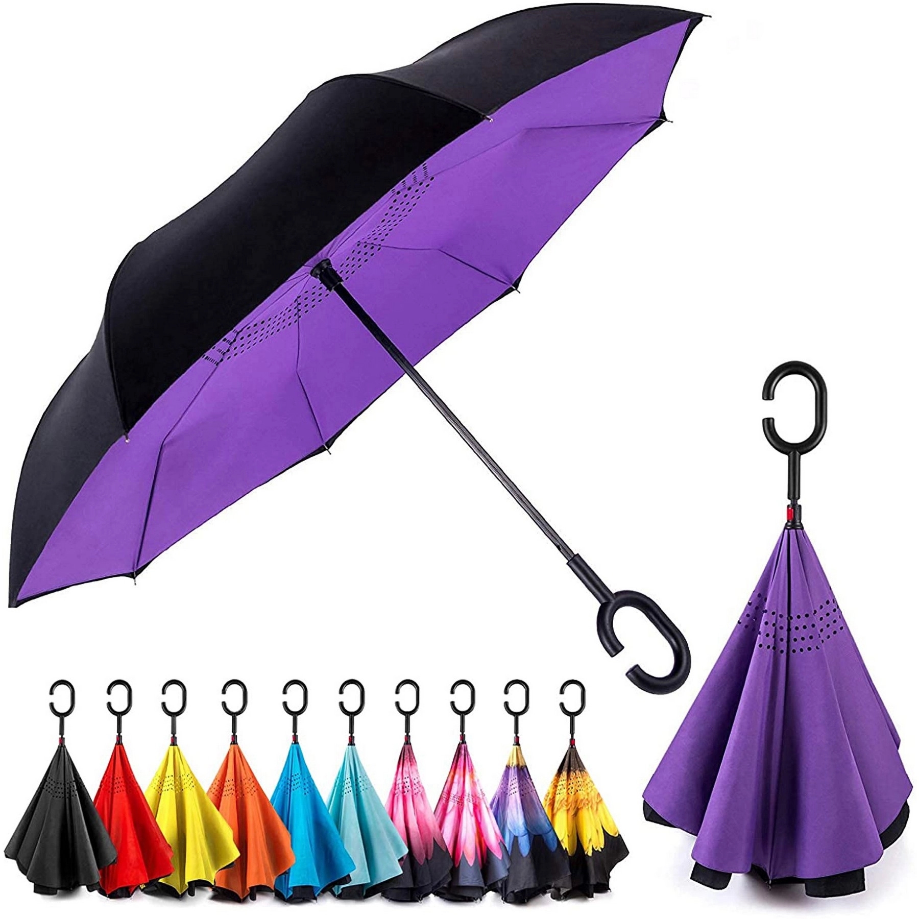 Inverted Reverse Umbrella With C Shaped Handle 3