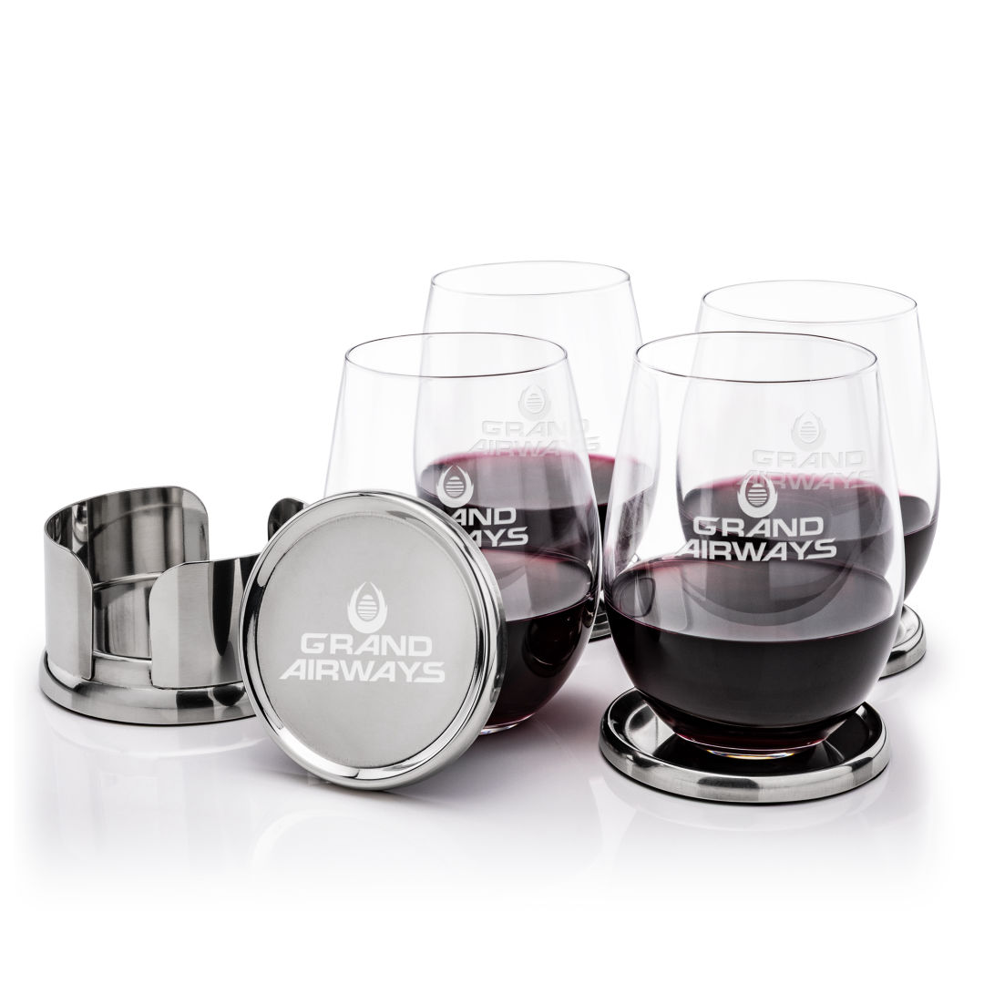 Baldoni Coasters & Redmond Stemless Wine Set