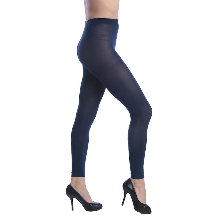 Women's Opaque Control Top Footless Tights - Navy Queen Size 2