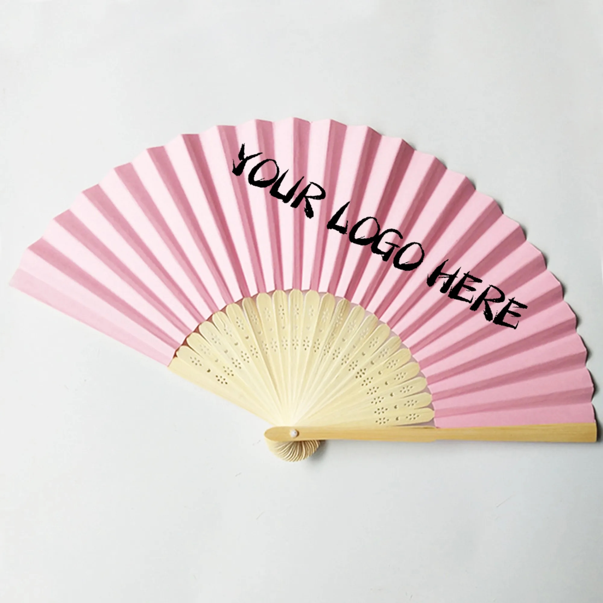 Custom Folding Handheld Paper Fan with Bamboo Handle 6