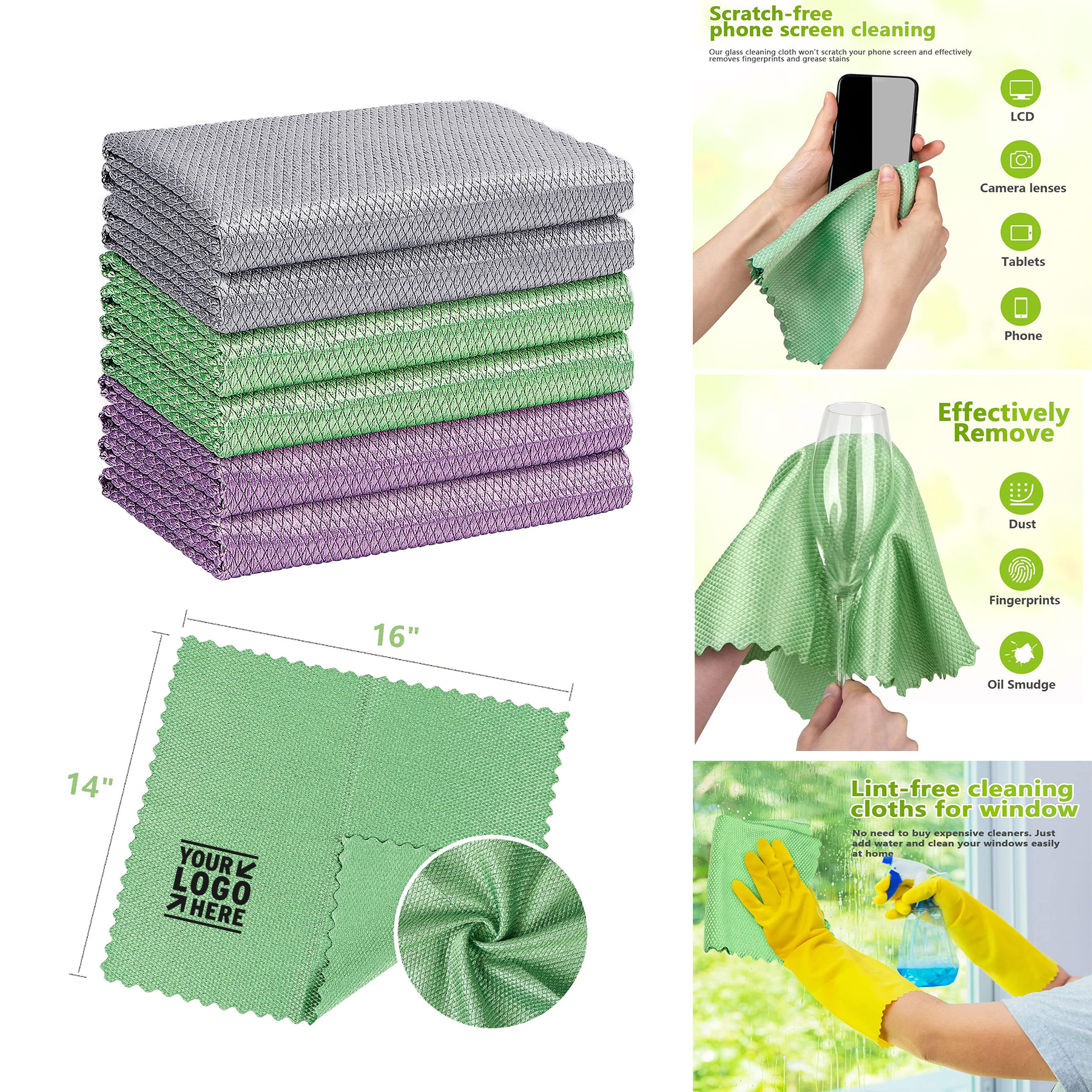 16" x 14" Lint Free Cloth Microfiber Glass Cleaning Cloths 2