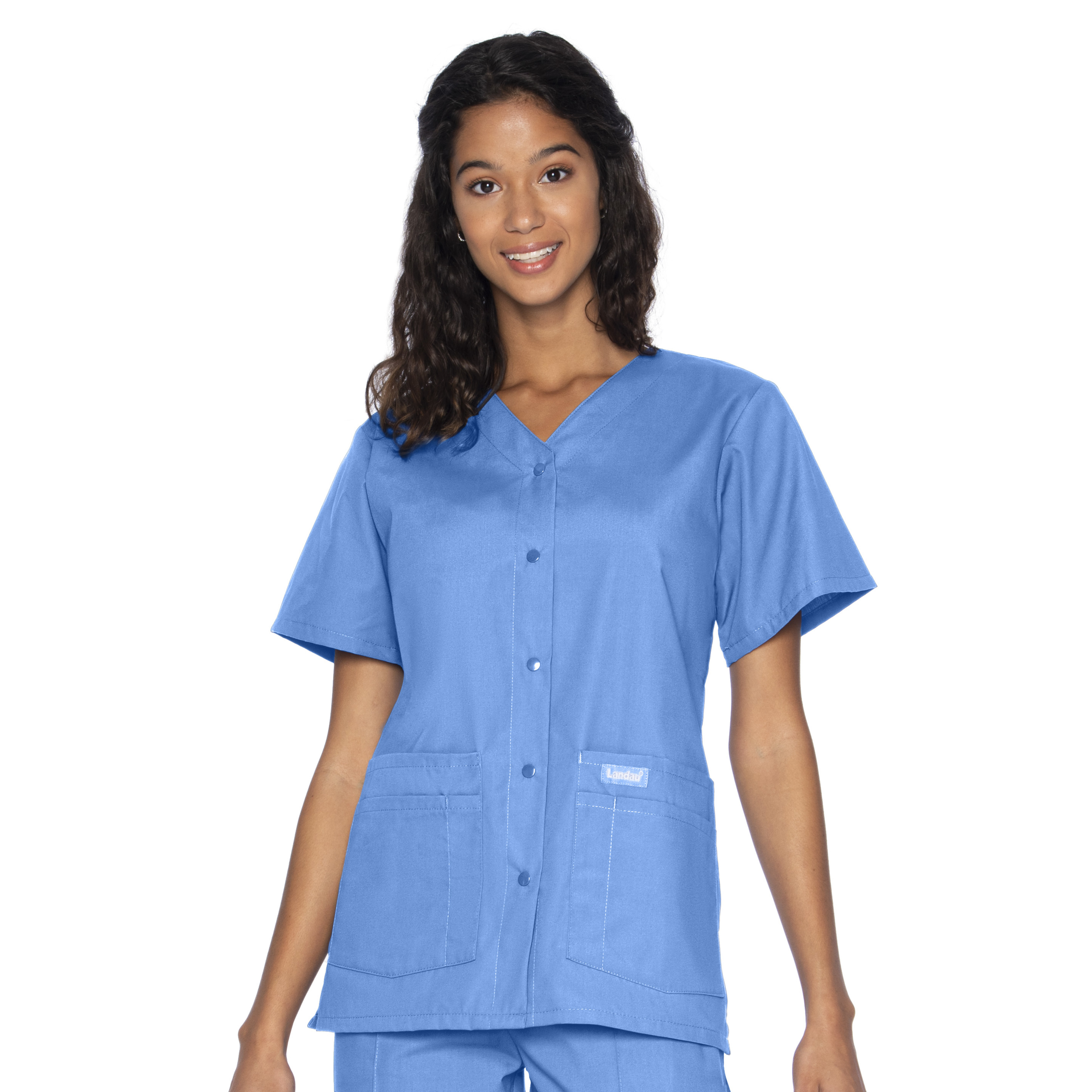 Landau - Essentials - Women's Four-Pocket Snap-Front V-Neck Top 9