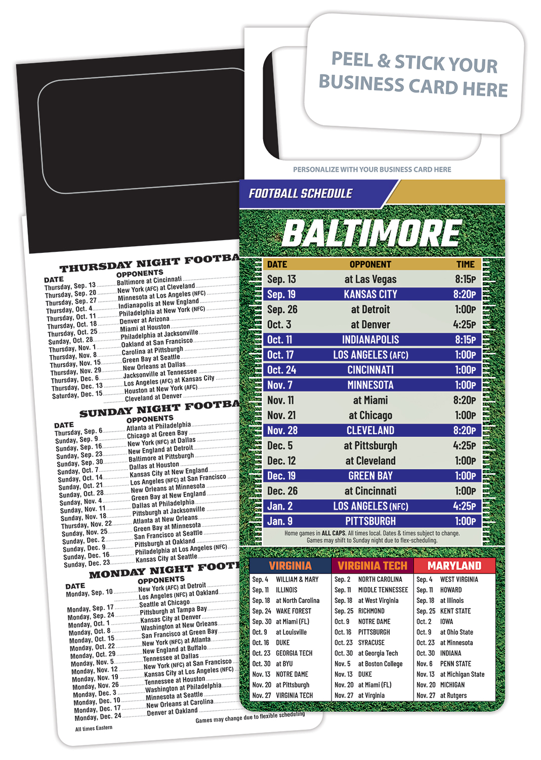 Pro Football Schedule Magnet - Peel and Stick Business Card (3.5x9)