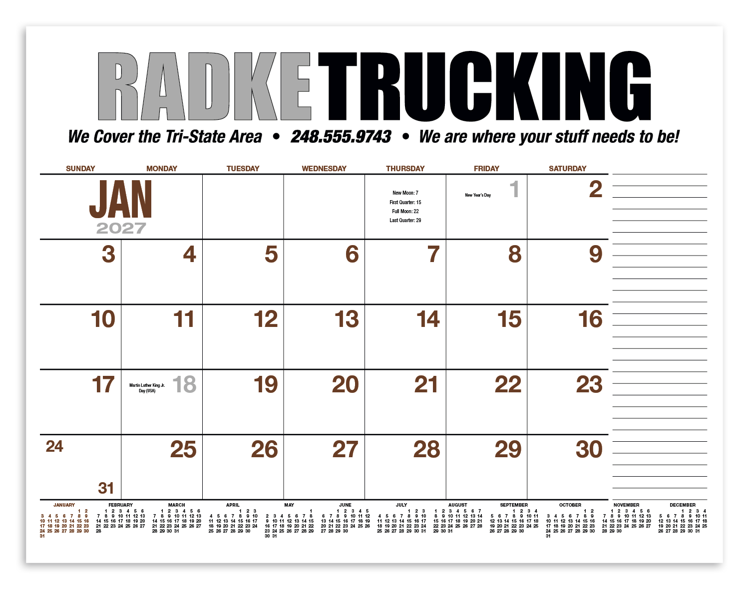 HotLine® Products 13-Month Desk Pad Calendar 74