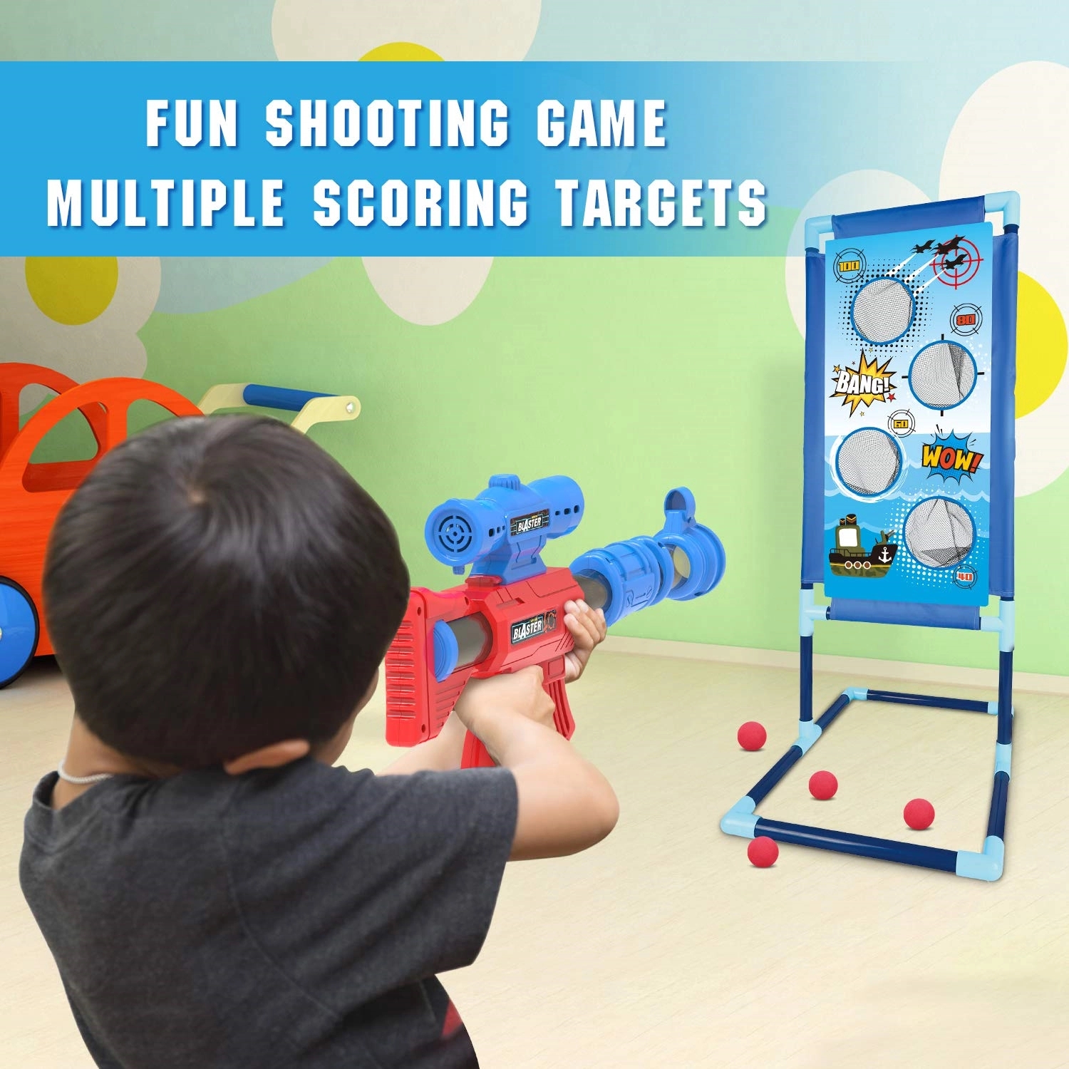 Ball Popper Gun Toy Set With Standing Shooting Target 3