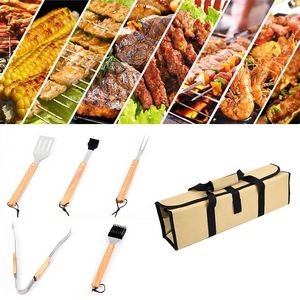 5 Pcs Bamboo Bbq Tools Set With Bag 4