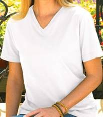 Embroidered LAT Ladies V-Neck White T-shirt 2