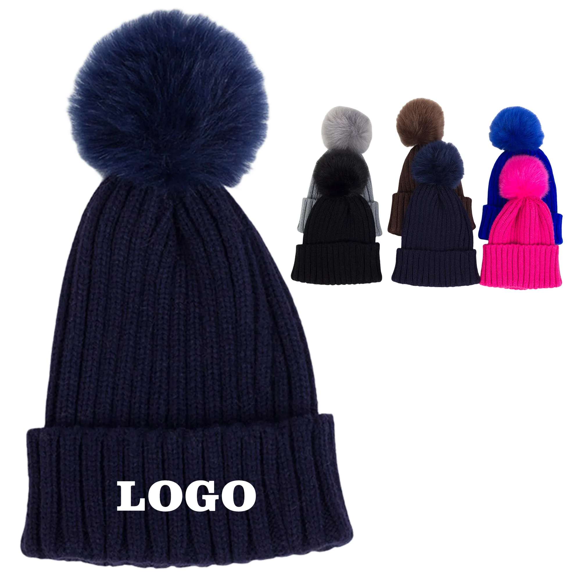Winter Knitted Beanie Hat With Pom Fur 1