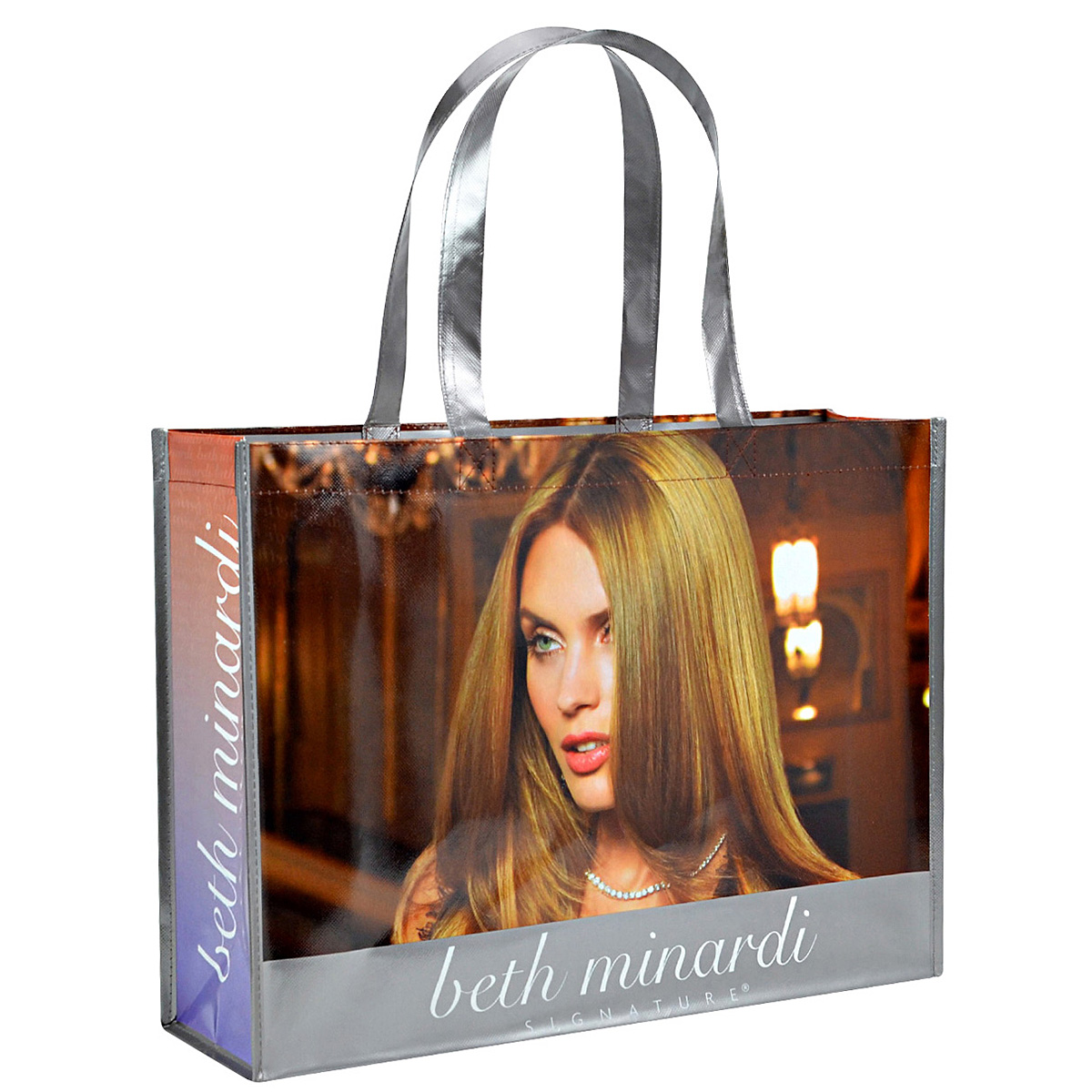 Full-Color Printed Double Laminated Silver Metallic Tote Bag 18"x13.5"x5.5" 1