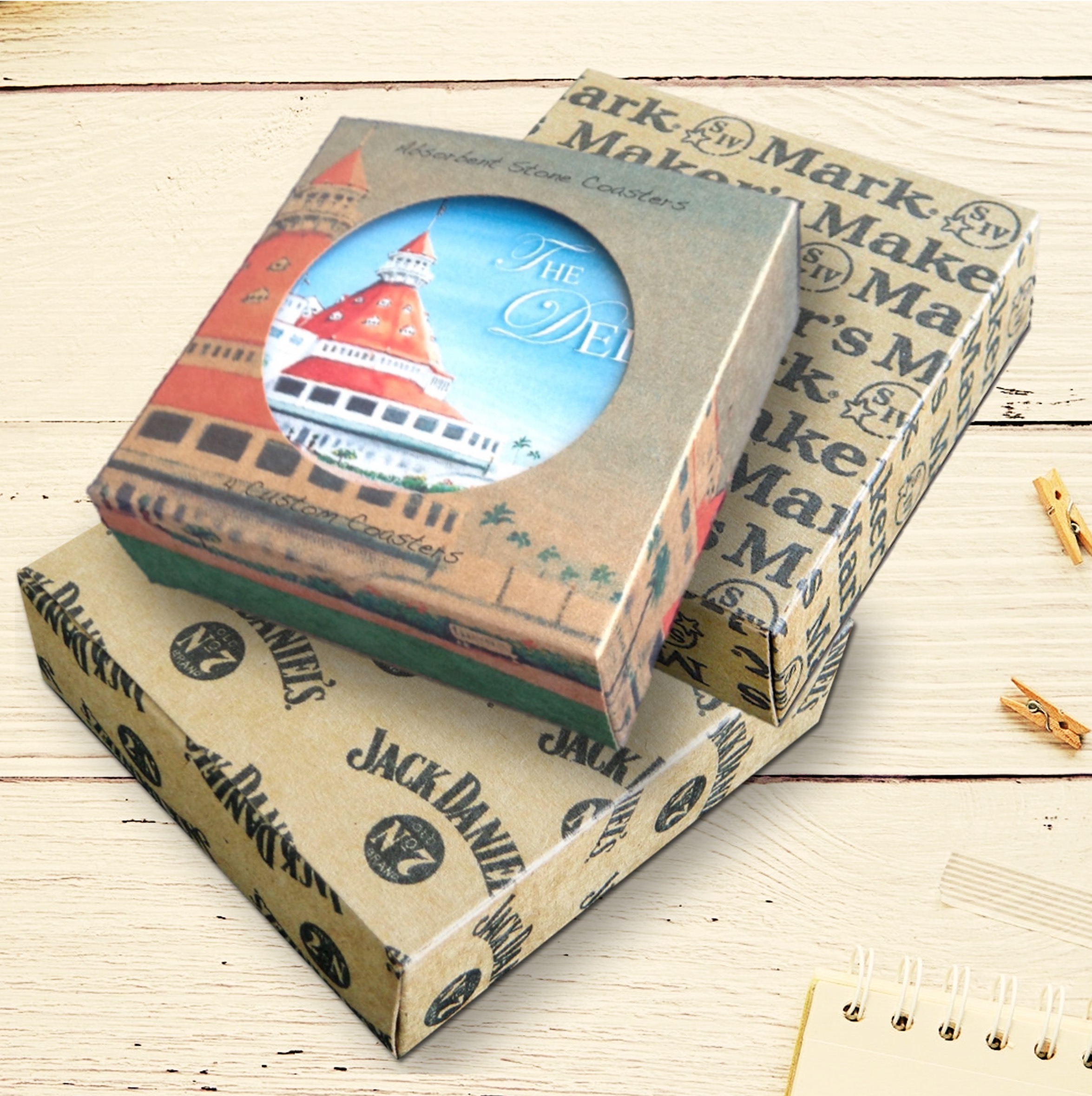 4 Round Absorbent Stone Coasters in a Fully Custom Printed Coaster Box - Basic Print 5