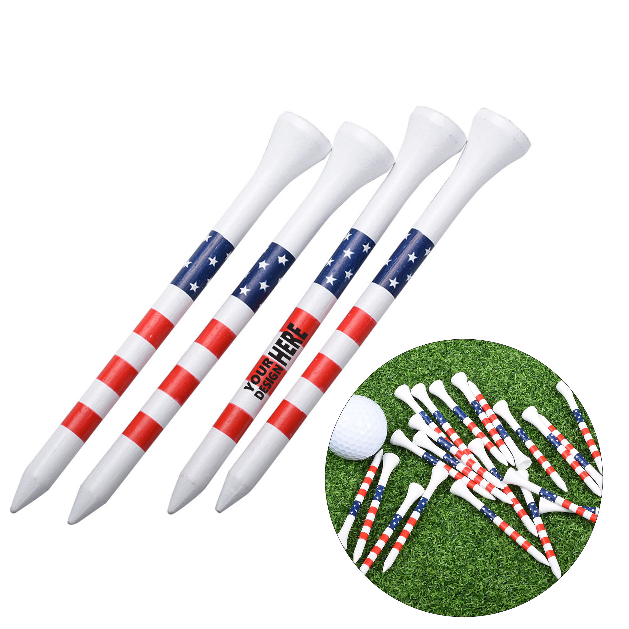 Striped 70mm Bamboo Golf Tee 2