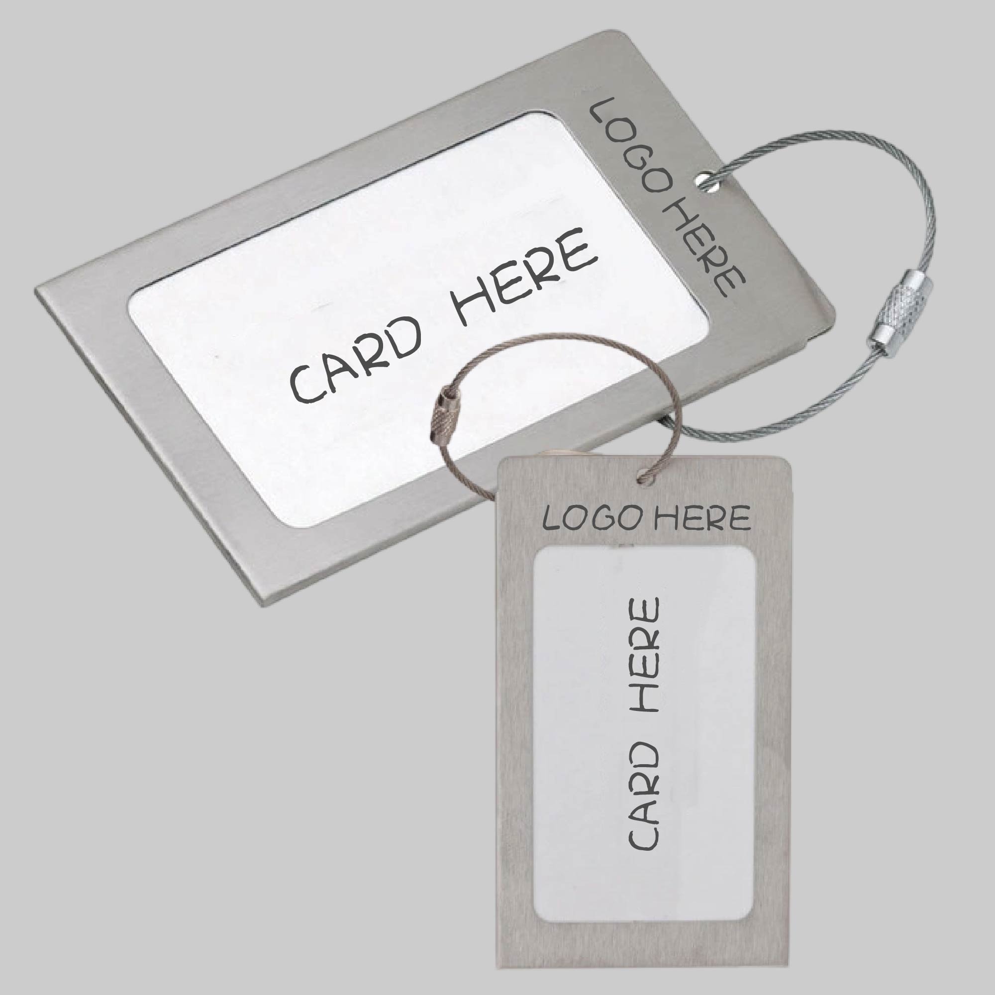 Rugged Brushed Steel Luggage Tag With Cable Strap 1