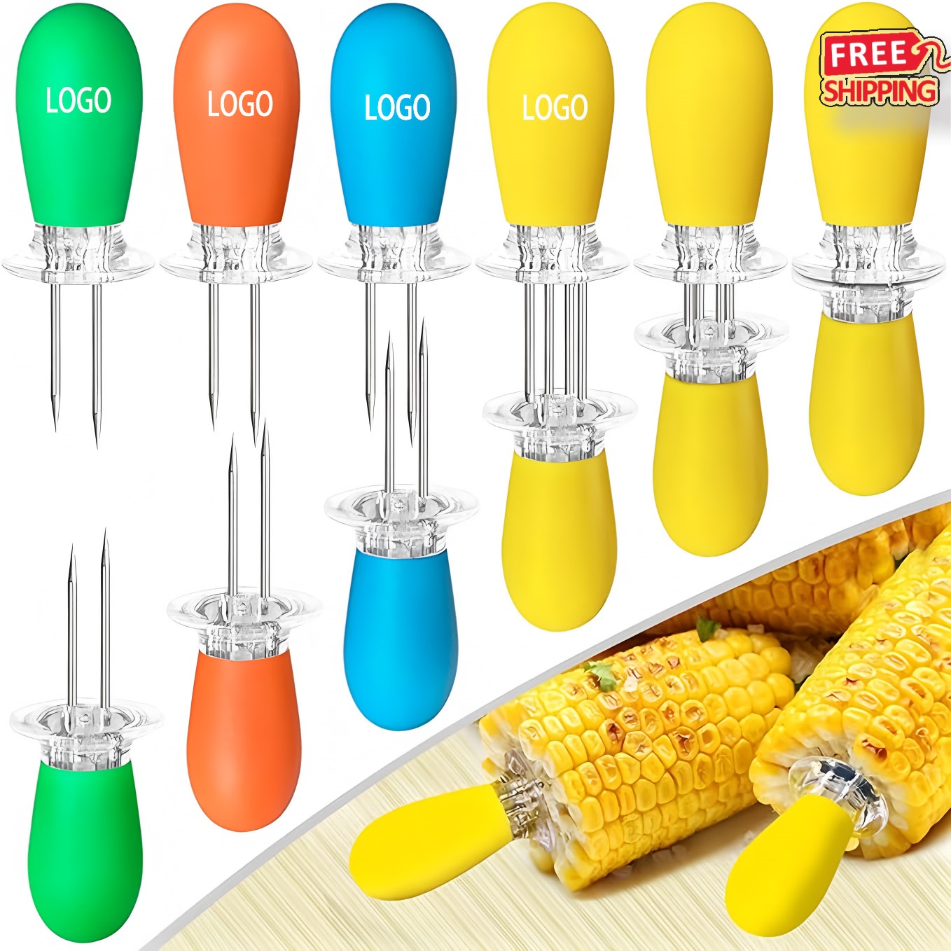 Stainless Steel Corn Cob Holders with Silicone Handles 3