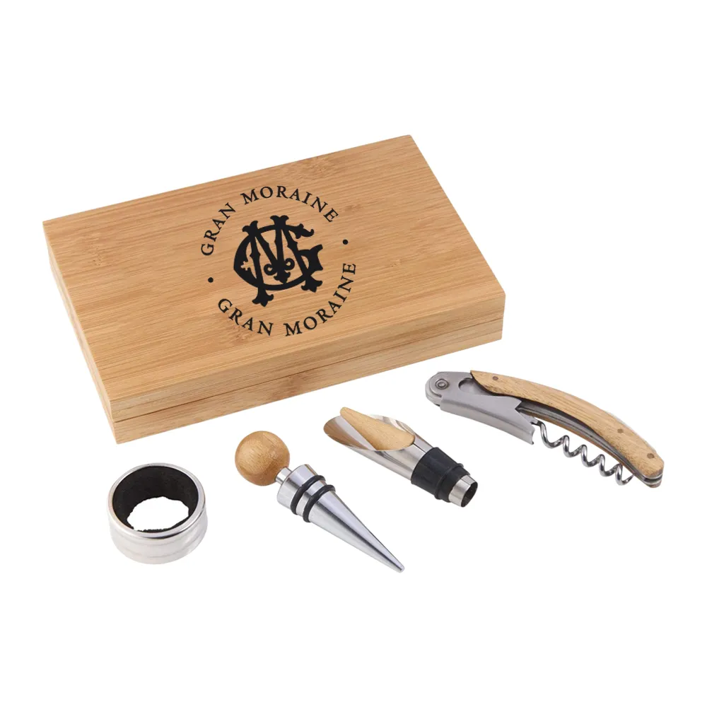 4-Piece Corkscrew Tool Set with Natural Wood Case 5