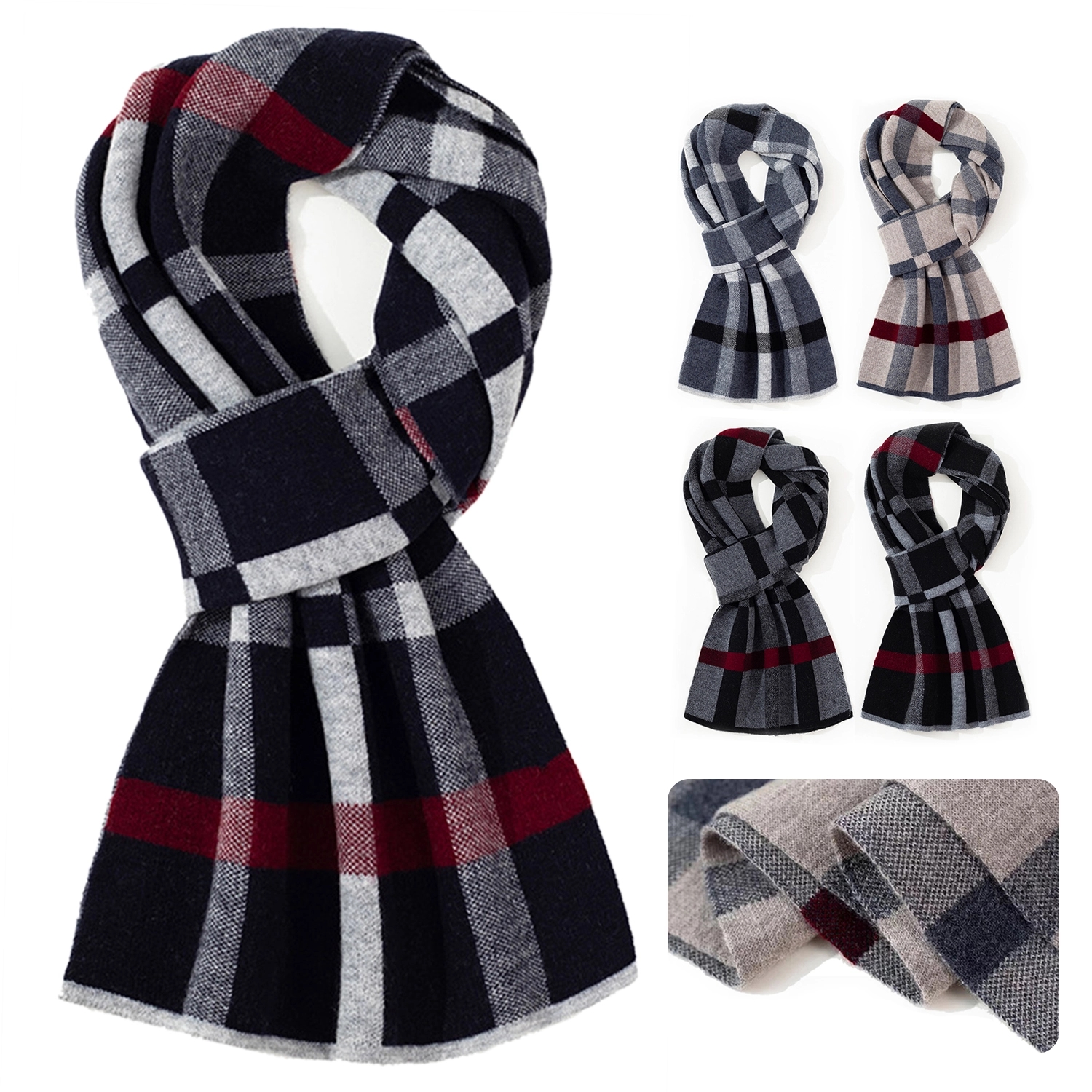 Winter Pure Wool Plaid Business Scarf For Men 1
