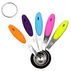 Stainless Steel Magnetic 5 In 1 Dual Measurement Measuring Spoons Set With Silicone Handle 8