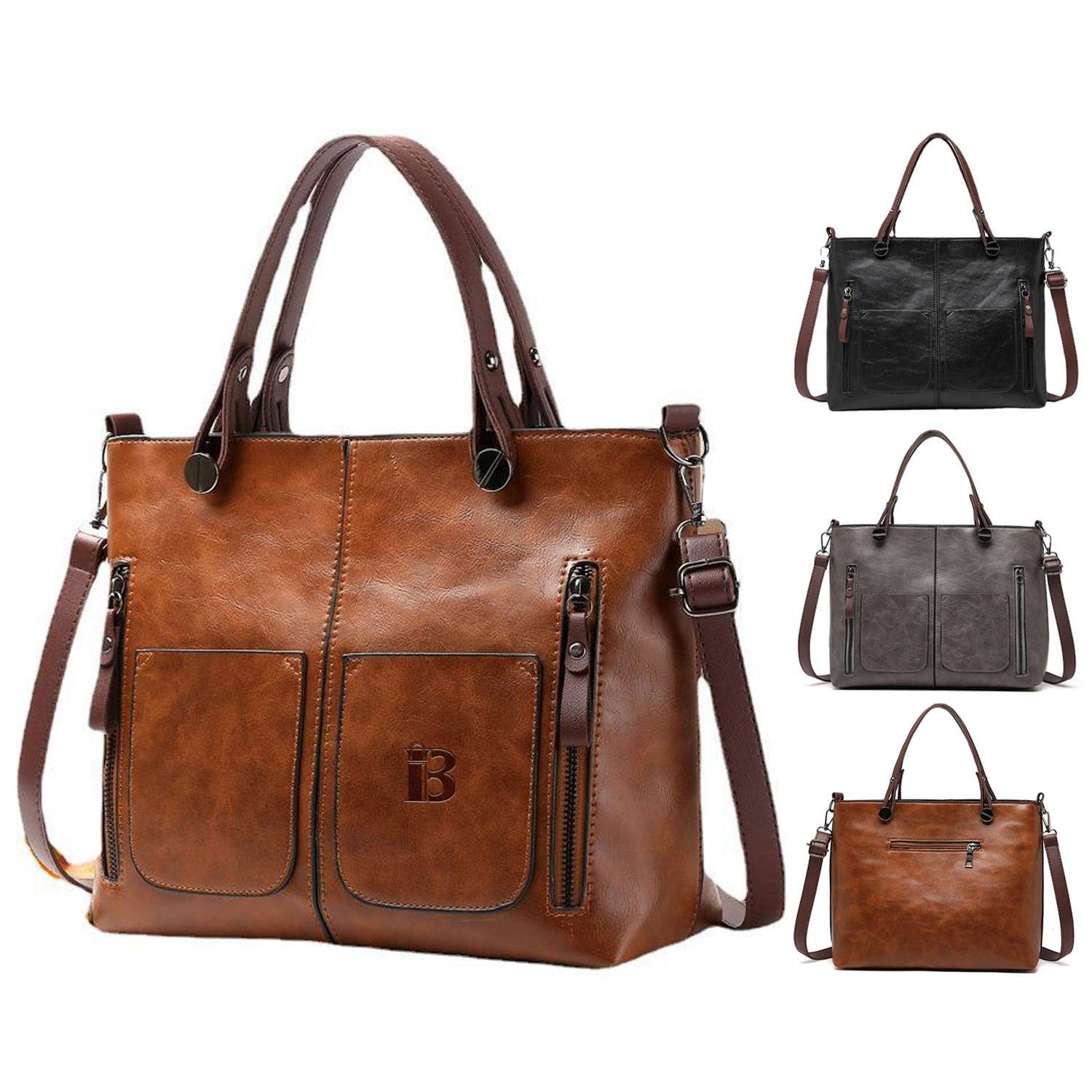 Large Capacity Vintage PU Leather Tote Bag, custom tote bag with logo imprint 4