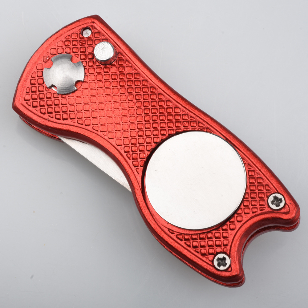 Aluminum Alloy Foldable Golf Divot Tool W/ Metal Prongs And Magnetic Ball Marker 7
